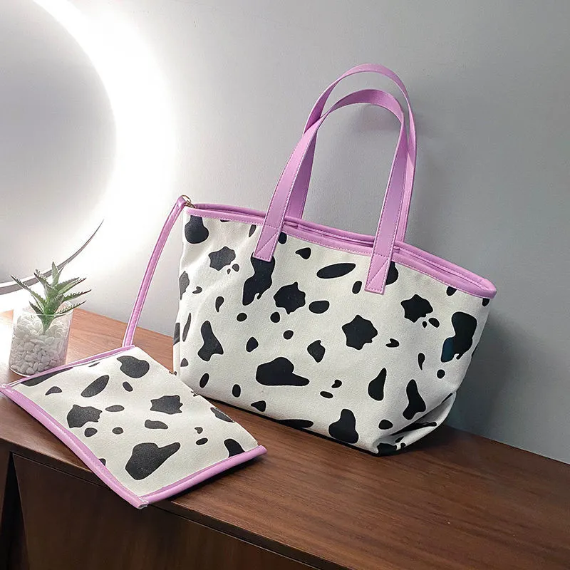 Покупки высококачественный большой сумка для женщин 2021 новый онлайн-влиятельный эффект моды коров шаблон холст сумка универсальная большая емкость магазинная сумка Fashi