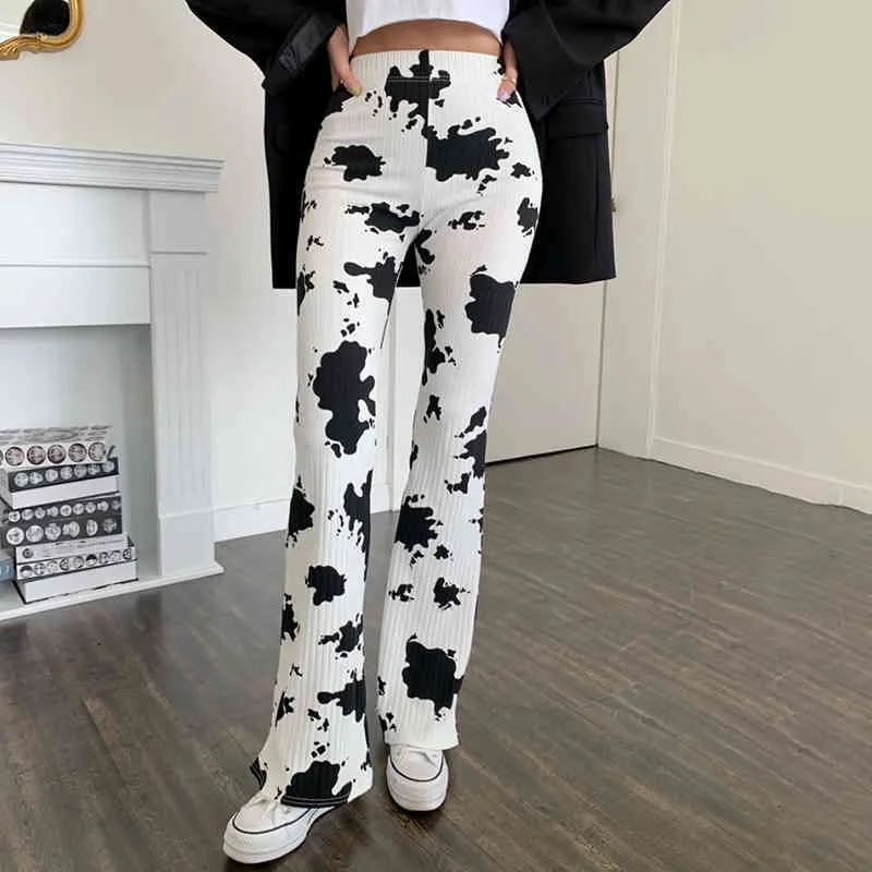 Milk Cow Print Knit Sweatpants Y2k Pants For Women Fashion Tie Dye