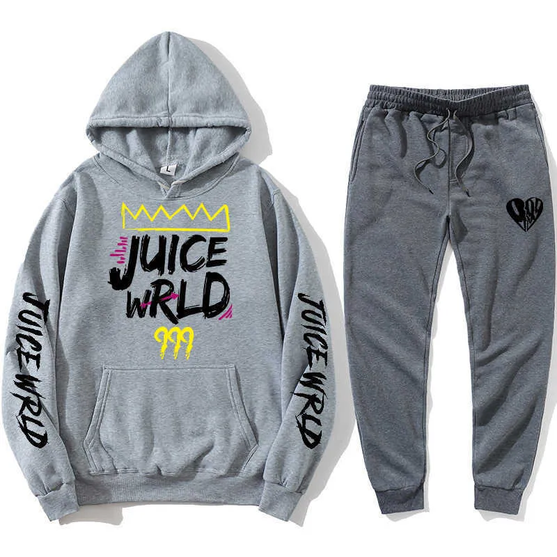 Juice Wrld Set Men two Pieces Sets Tracksuit Hoodie And Dark Grey Pant X0610