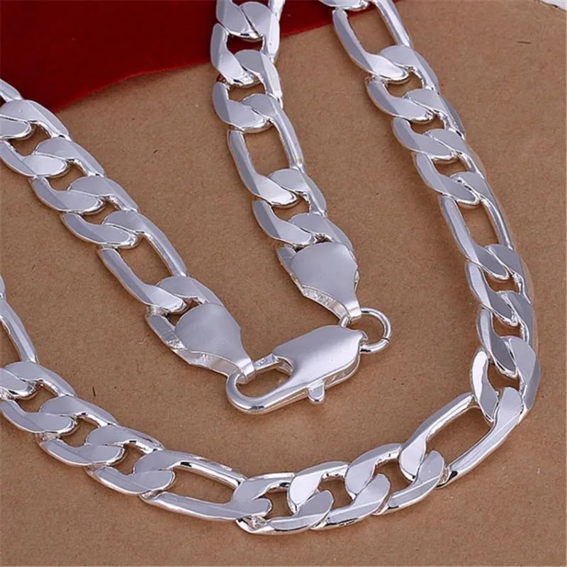 Chains Solid 925 Sterling Silver Necklace For Men Classic 12MM Cuban Chain 18-30 Inches Charm High Quality Fashion Jewelry Wedding335L