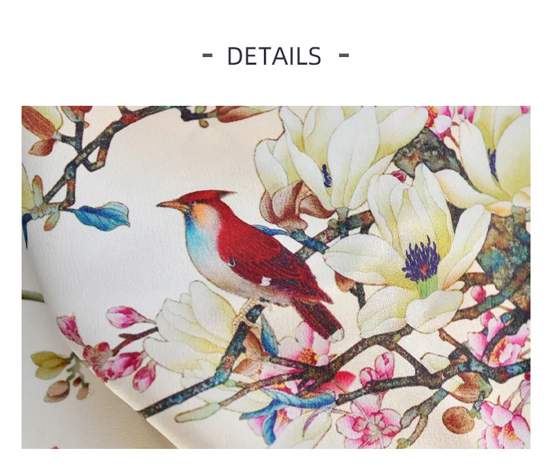 Écharpe naturelle de style chinois pour femmes, imprimé fleurs et oiseaux, 100% soie véritable, petit bandeau carré de 50cm, cadeau pour dame