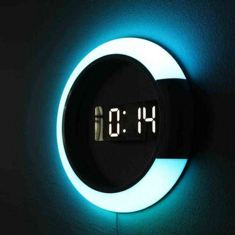 LED Duvar Saati 3D Dekoratif Dijital Masa Saati Alarm Ayna Hollow Duvar Saati Modern Tasarım Gece Lambası Ev Oturma Odası H1230 Için