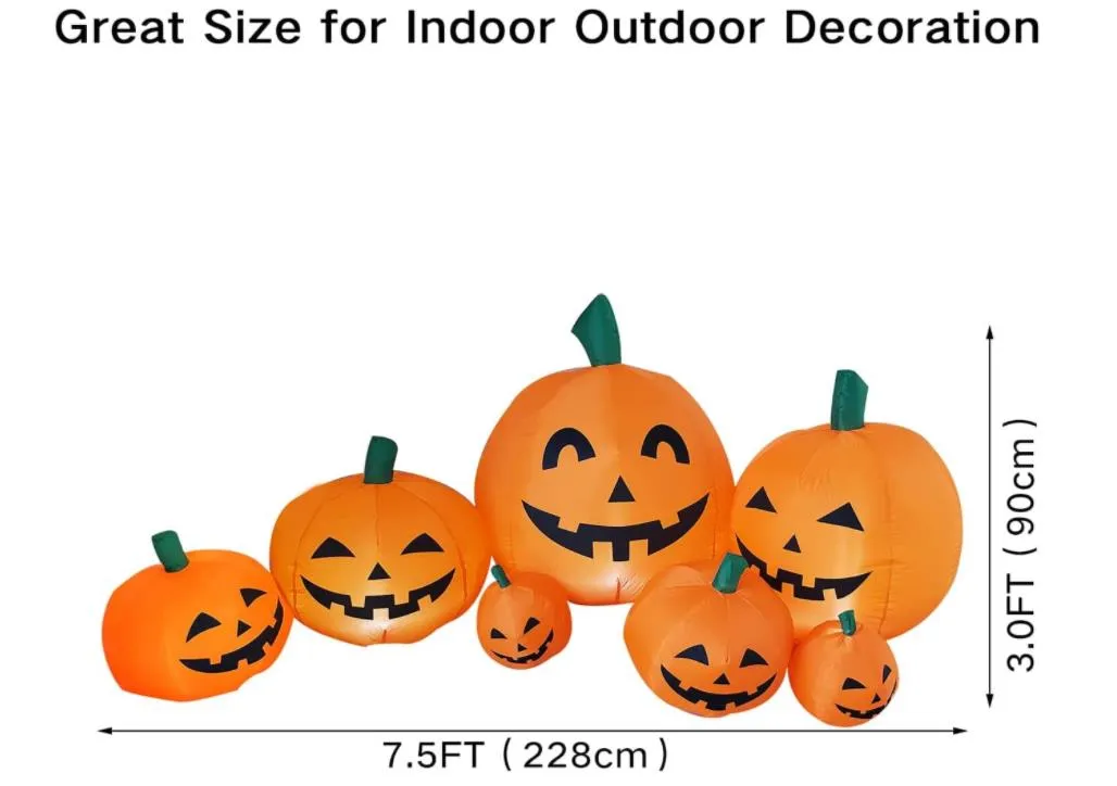 Halloween donflatables dynia dekoracja zewnętrzna z kombinacją diod LED dmuchaj impreza świąteczna dziedziniec ogrodowy wystrój trawnika 7 5 stóp Long253d