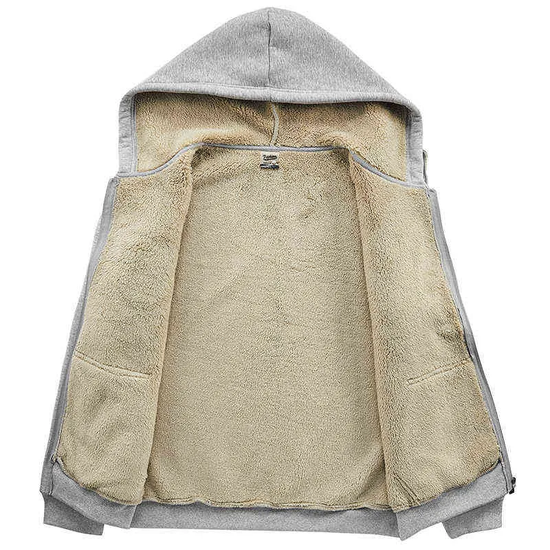 Inverno Básico Básico Quente Hoodie Homens Zip Up Fleece Sweatshirts 7xl 8xl Plus Size Algodão Sólido Casual Casaco Capuz Térmico 211217