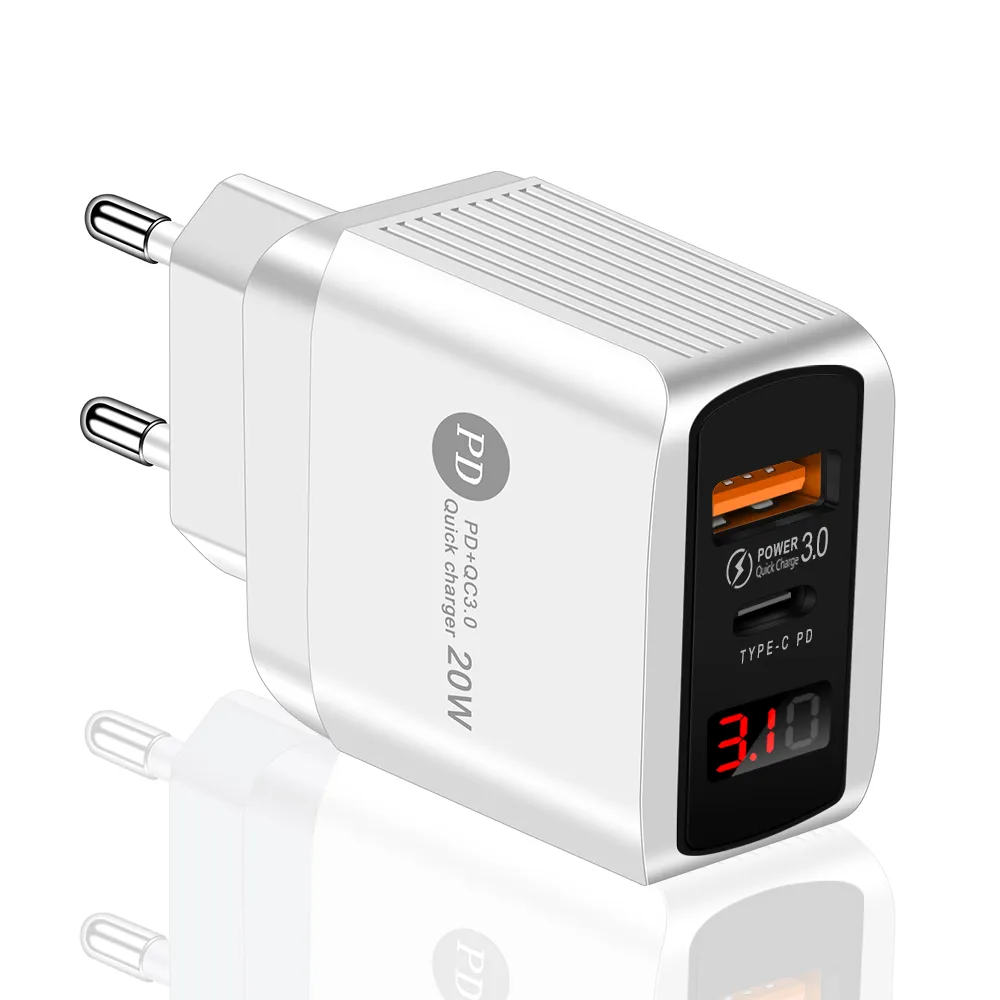 50個のLED表示タイプ-C 20W PDとQC 3.0 Fast Wall Phone Charger us EUイギリスプラグ用Pro X 11 12 Xiaomin Huawei Mobile携帯電話アダプタ