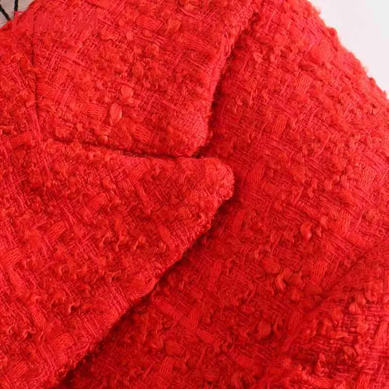 Tweed Femmes Blazers Rouges Mode Dames Vestes élégantes Casual Femme Chic Manteaux Vêtements d'extérieur BE567 210416