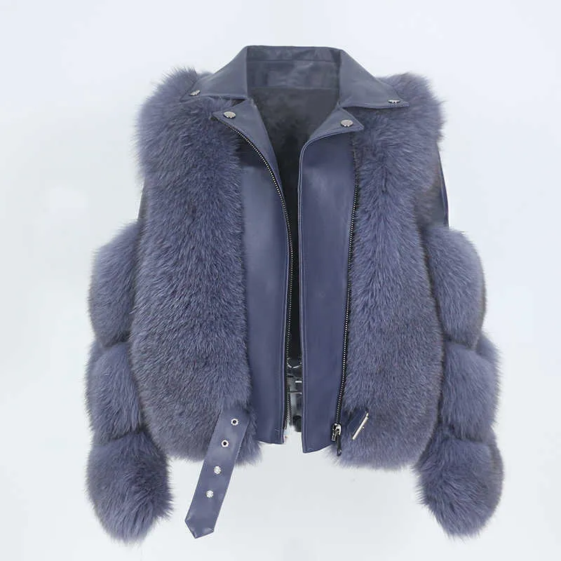 MENINA BONITA véritable manteau de fourrure gilet veste d'hiver femmes naturel renard en cuir véritable survêtement détachable Streetwear Locomotive 210928