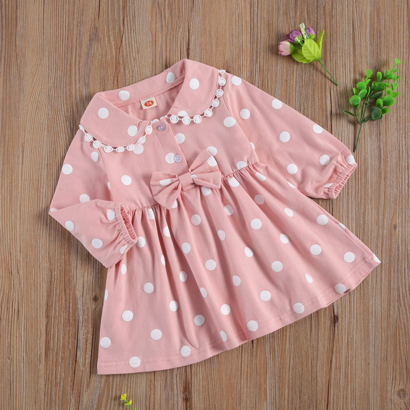 0-24m jesień wiosna urodzony maluch niemowlę dziewczęce z długim rękawem sukienka Peter Pan Collar Lace Dot Tutu 210515