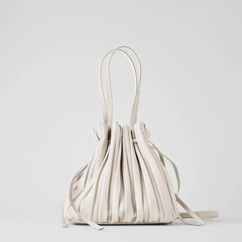 Evening Bags Brand Design PU Leather Shoulder Bag Pleated Stripe Bucket Ladies Crossbody For Women 2021 Handbag263J