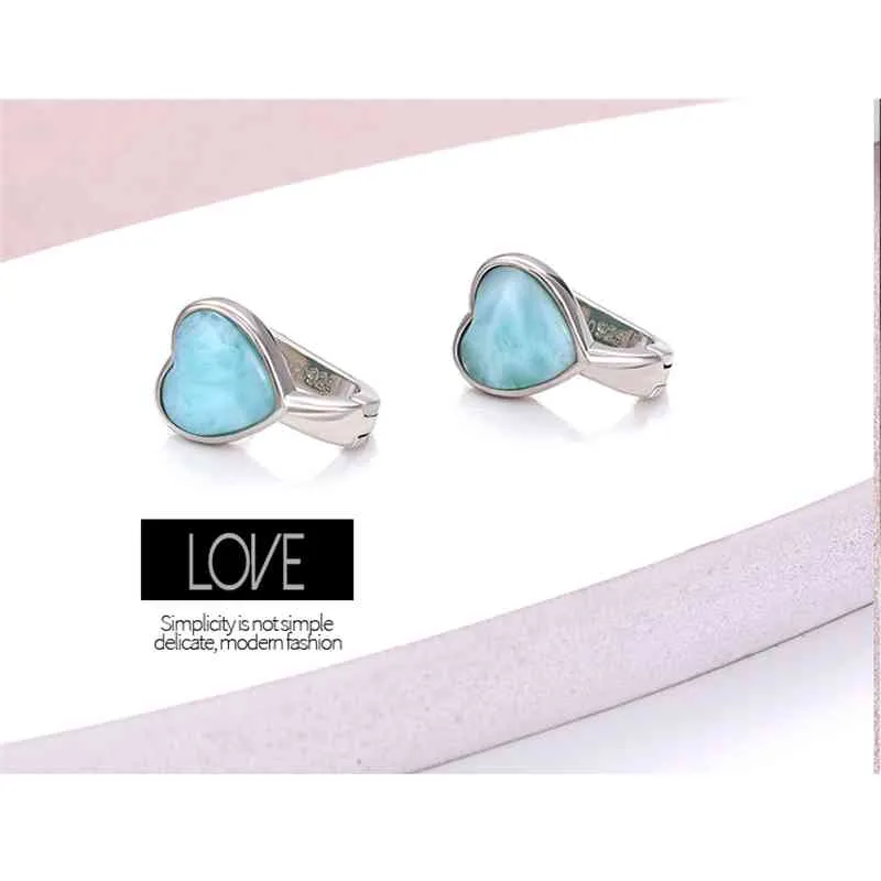 Boucles d'oreilles en argent Sterling 2021 pour femmes, breloque d'amour géométrique Simple, cadeau classique, naturel précieux, Larimar, 925