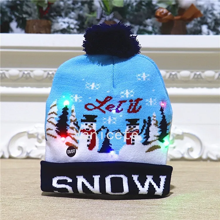 11 cappelli di Natale lavorati a maglia in stile Led 24 * 21 cm Bambini Mamma Berretti invernali caldi Pupazzi di neve Cervi Cappellini di Babbo Natale T2I52447