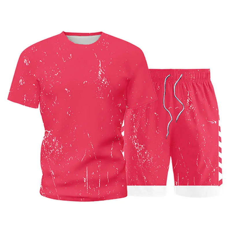 Costume de sport Hommes Summer Casual Set Hommes Splash Ink T-shirt à manches courtes + Shorts Gym Fitness Jogging Sportswear Quick Dry Survêtements 210603