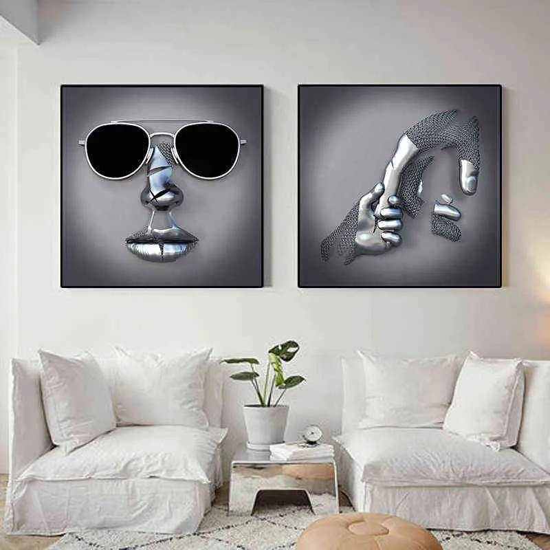 Romantische Metalen Figuur Standbeeld Art Frame Canvas Schilderij 3D Abstracte Posters en Prints Muur Foto Woonkamer Woondecoratie H1110