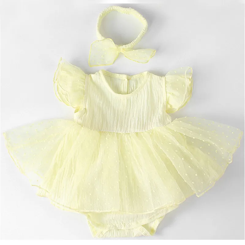 Bébé filles vêtements barboteuses été mode mignon princesse robe enfants vêtements avec bandeau 210429