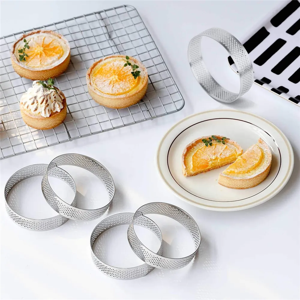 3 6 pçs circular tart anel sobremesa francesa perfuração de aço inoxidável torta frutas quiche bolo mousse molde cozinha cozimento mould237l