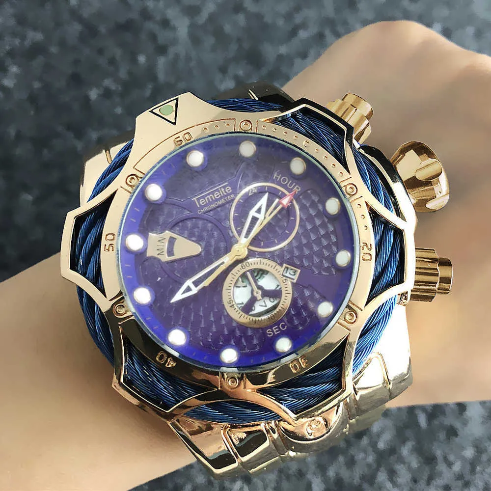 LMJLI - Temeite montres pour hommes Top marque de luxe montre dorée hommes en acier montre à Quartz mâle étanche montres Relogio Dourado Masculino