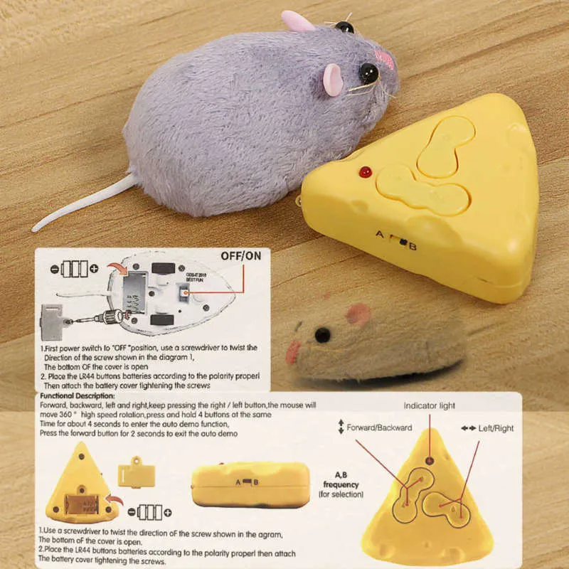 Remote Control Mouse Toys for Cats Interactive Electronic Cat Teasing Toy Plush Emulation Rat Mice 360° Rotating Toy for Dog Pet 210929