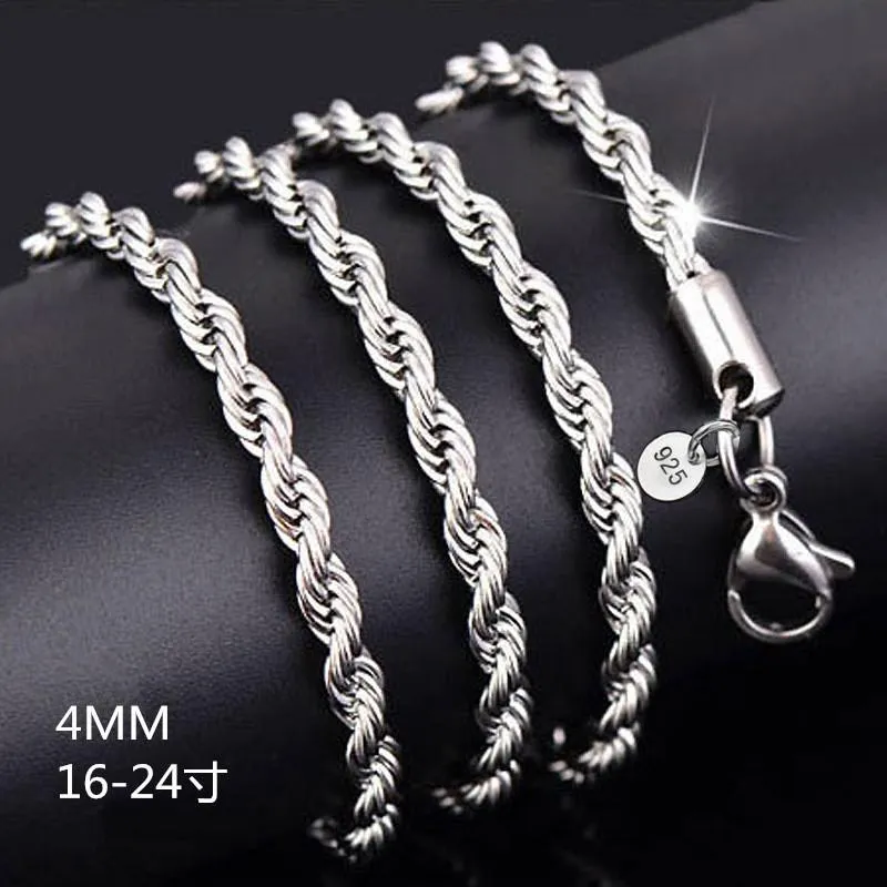 Zilveren kleur ketting touwketen Colgante Plata de ley 925 Mujer Pierscionki sieraden voor damesketens348m