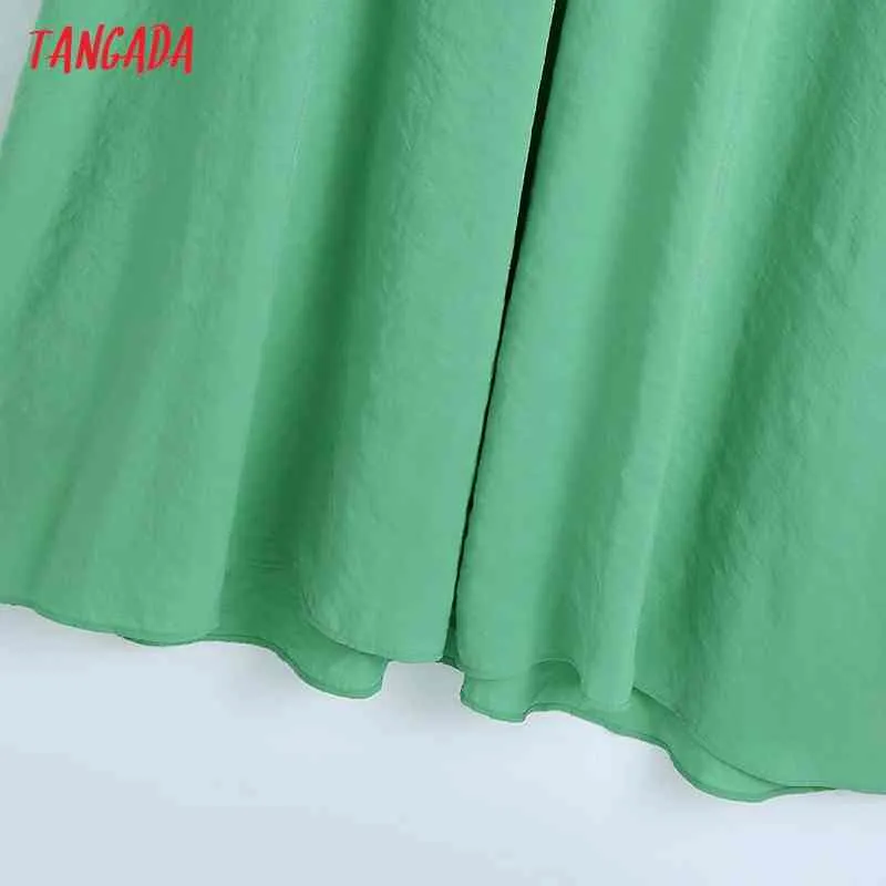 Moda mujer verde de gran tamaño con cuello en V manga larga oficina damas vestido midi be578 210416