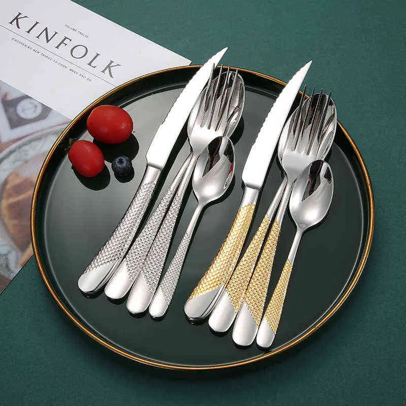Dinnerware Set Luxury Cutlery Steel Quality 24/Tableware Knives Forks Spoons Dinner Western Party 211229