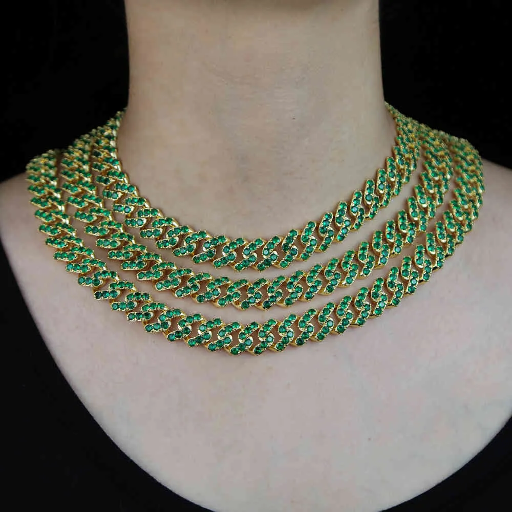 Moda 5a zircon redondo cristal cz pavimentado colar de gargantilha cubana para mulheres fêmeas de cor verde CZ