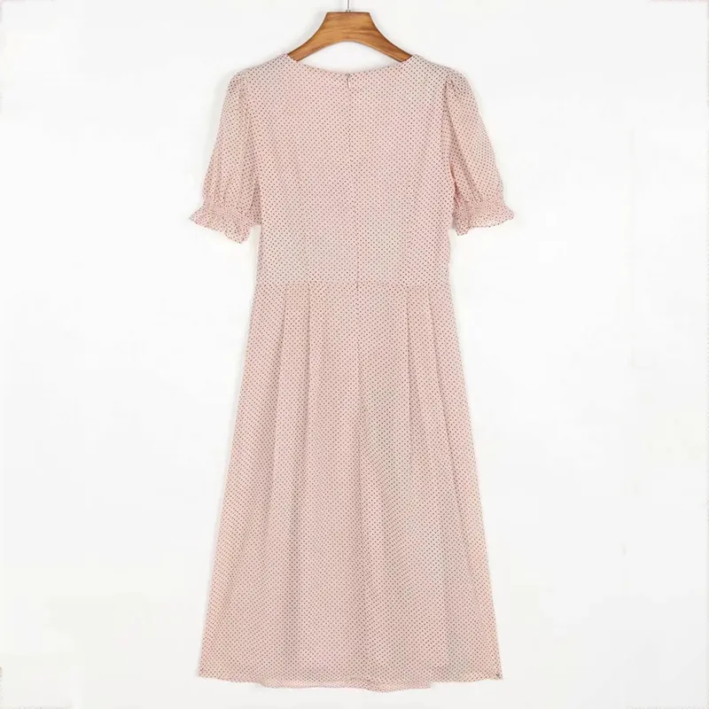 Foridol à pois bouton rose robe d'été femmes Vintage en mousseline de soie Maxi longue robe robes de goutte pour les femmes robe fendue 210415