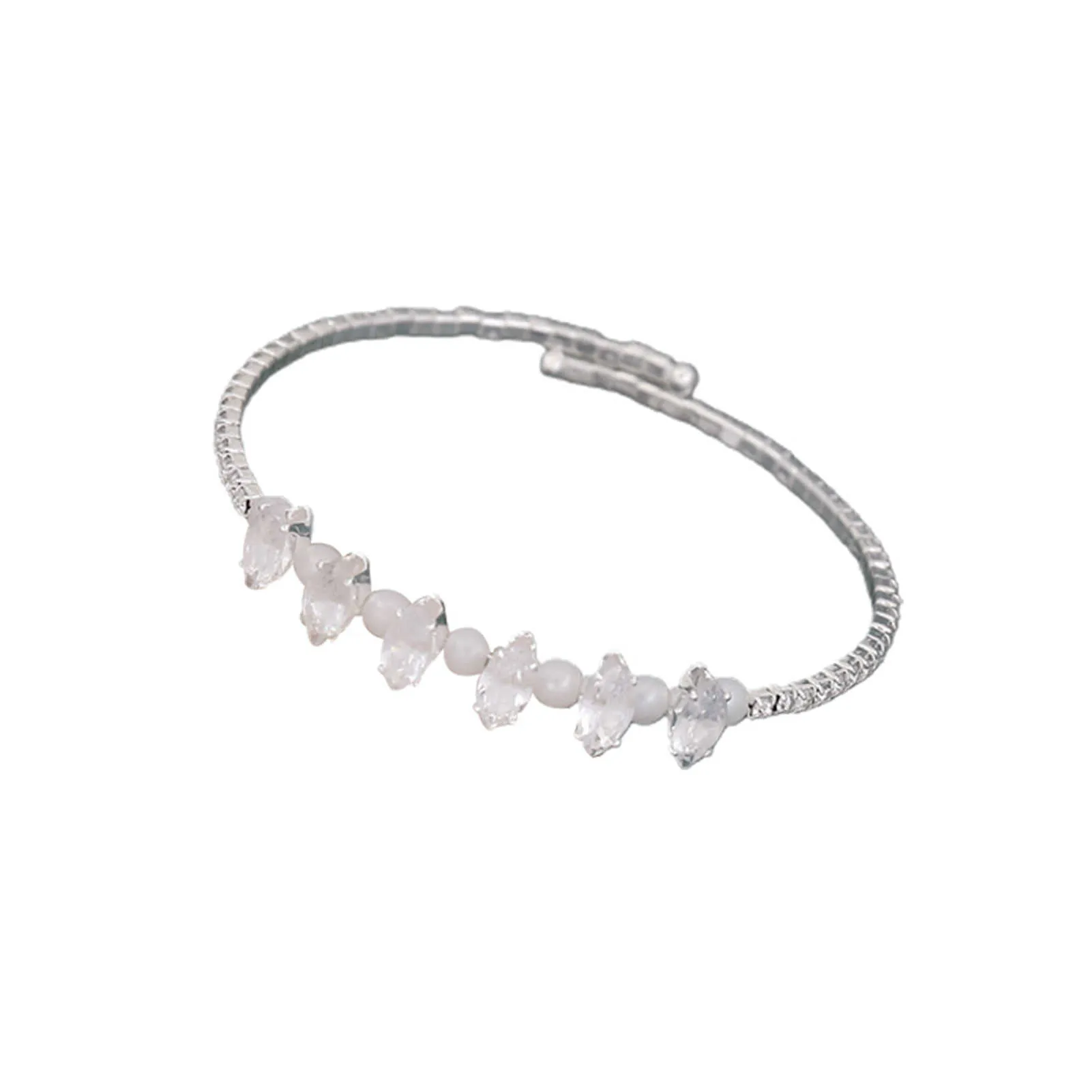 Braccialetto di perle a file singole Bracciale elasticizzato regolabile con polsino aperto intarsiato con strass migliori amiche sorelle Q0719