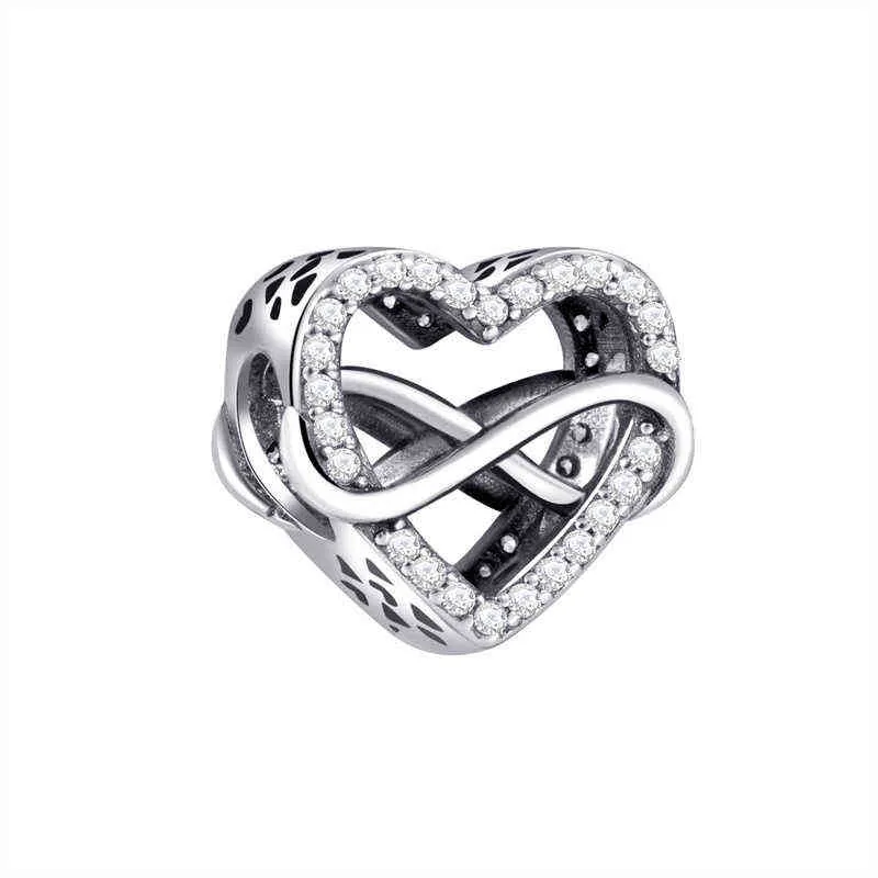 Ciondolo a forma di cuore con zirconi intarsiati a forma di cuore 925 Sterling Original Fits Pandora Charms Bracciale Family Woman Charm1964