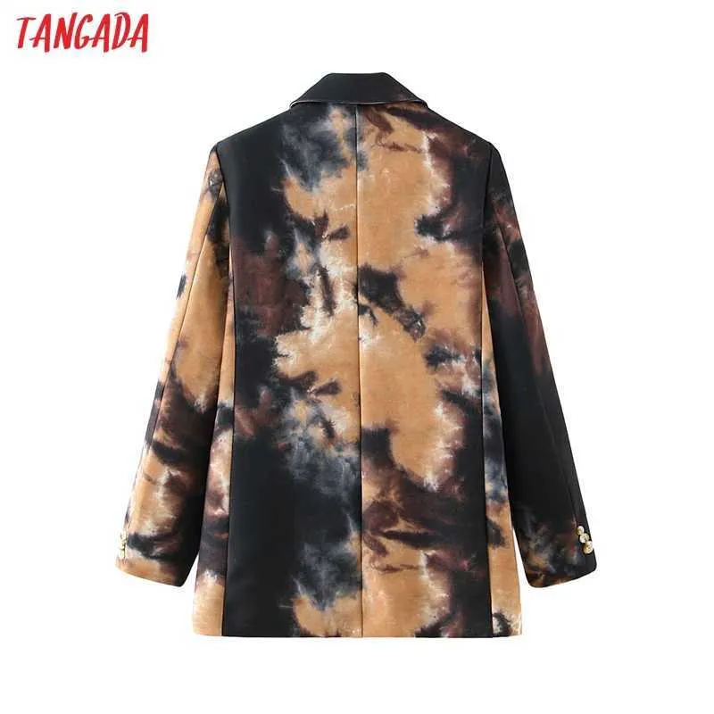 Tangada Dames Vintage Print Blazer Jas Gekleed Kraag Lange Mouw Mode Vrouwelijke Losse Chic Tops DA152 210930
