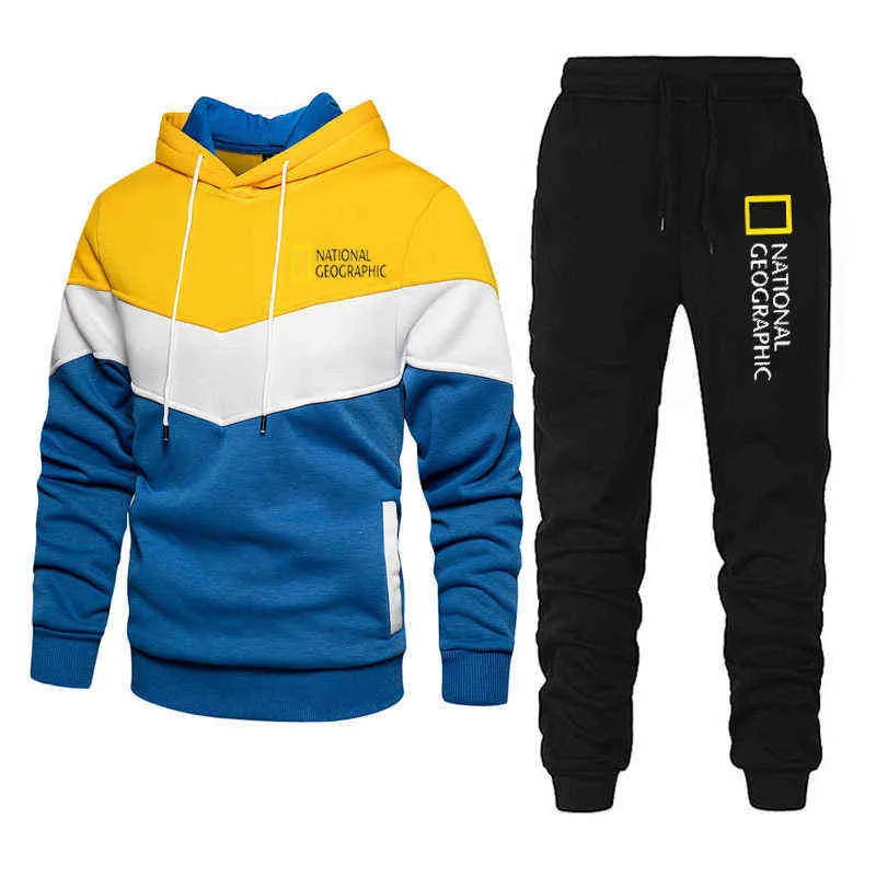 Geografische Nacional Marca de Moda Masculina Definieer Agasalho Outono Novos Hoodies + Sweatpants Terno Com Capuz Conjuntos Casuais G1209