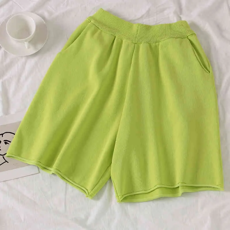 Tricot couleur bonbon femmes Shorts élastique attendre décontracté été mode court imprimé tout Match ample Ropa Mujer 17164 210415