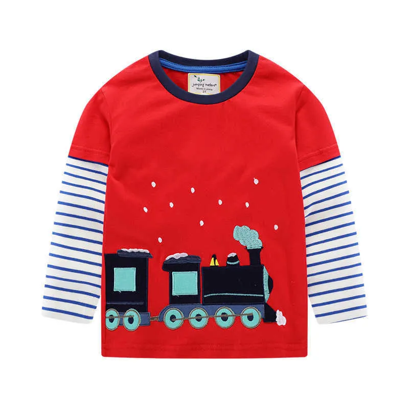 Jumping meters Animals Applique Boys T shirts Cotton Baby Clothes Long Sleeve Children Clothing Bear Autumn Tees Tops For 210529