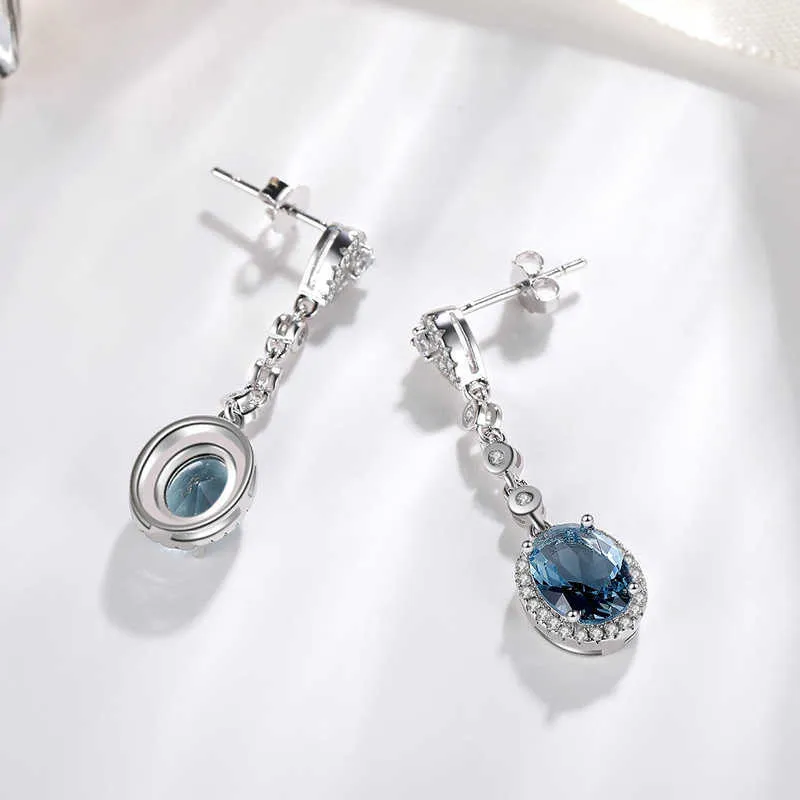 Blue Sapphire Topaz Earring for Women 925 Silver Bizuteria Gemstone aretes de mujer oorbellen Drop Girl orecchini 2106169648422
