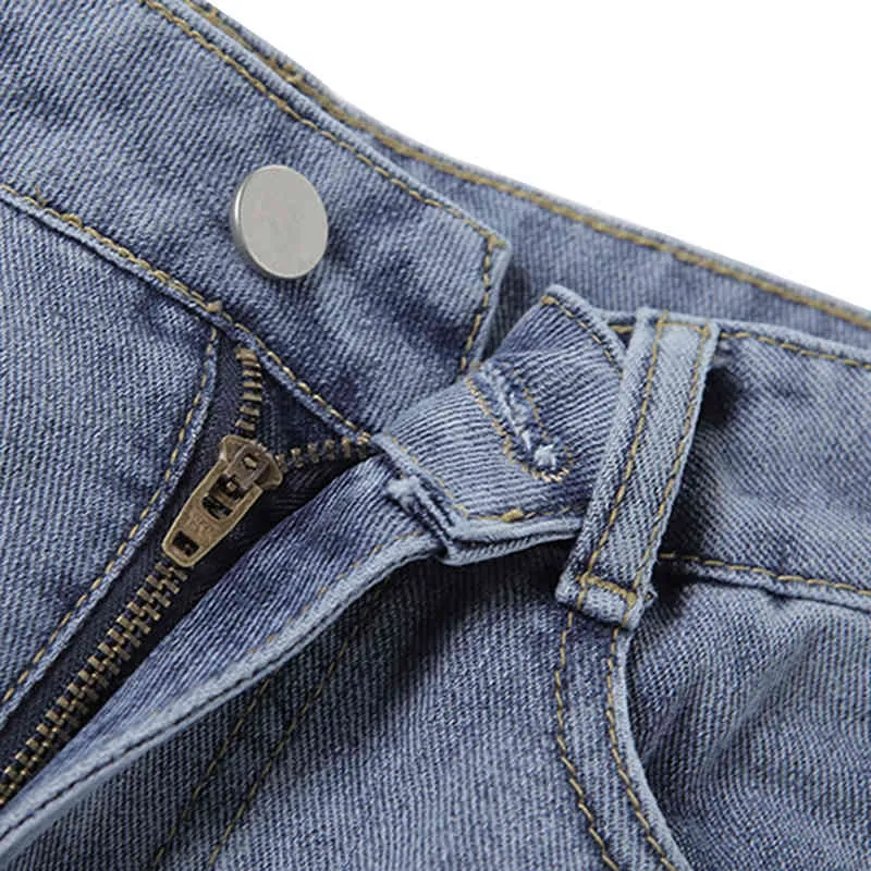 Dames Jeans Button Fly Rits Letter Borduurwerk Losse Wide Pen Casual Denim Jogging Sport Dames Ontspannen Broeken 210522