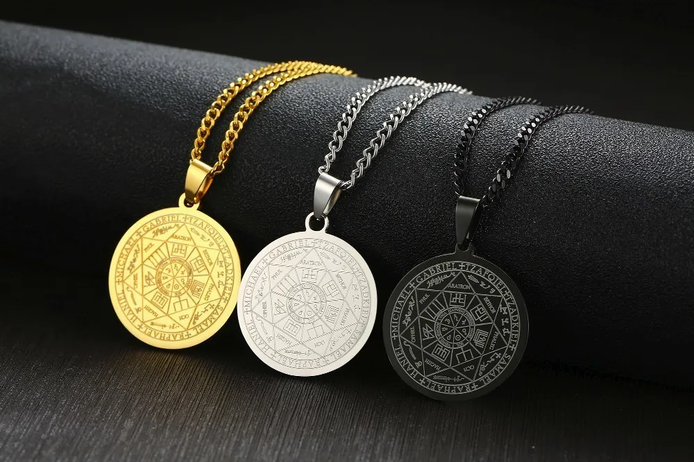 O Selo dos Sete Arcanjos por Asterion Seal Solomon Kabbalah Amuleto Colar Pingente de Aço Inoxidável Jóias Masculinas Gift348V
