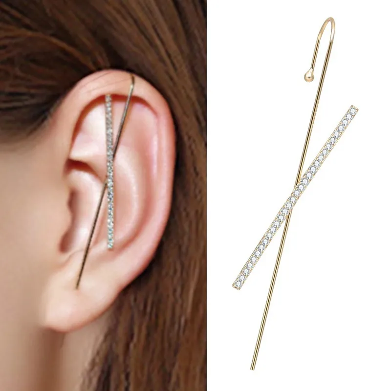 18k Gold Charm Earmuffs för kvinnor flickor Wraparound Crawler Hook Long Earrings Unika Hypoallergenic Stud Climber Jewelry Valentin6141026