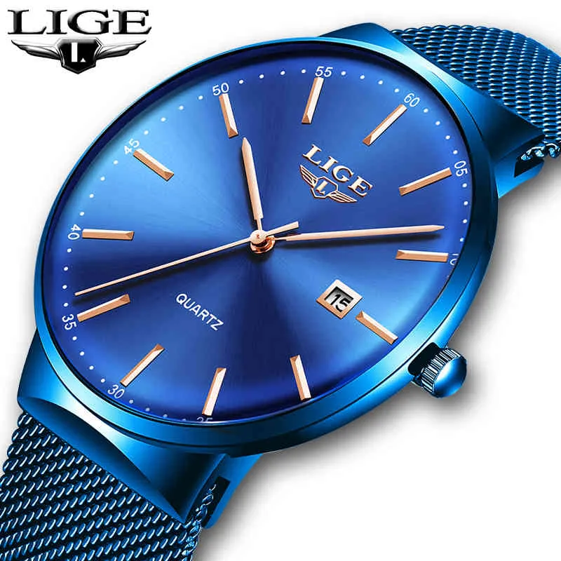 Mens Watches Lige Top Brand Luxury Blue Waterproof Wrist Watches Ultra Thin Date Simple Casual Quartz Watch for Men Sport Clock Q280L