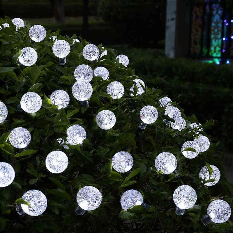5M20LED Lampada solare Sfera di cristallo LED String Lights Flash Ghirlanda fata impermeabile giardino esterno Decorazione di nozze di Natale 211104