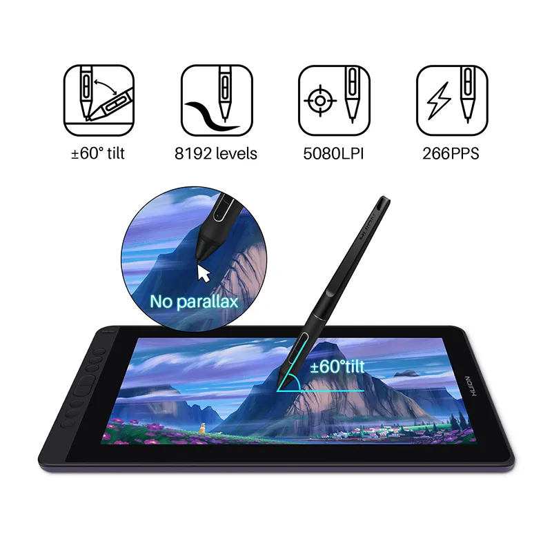 Huion Kamvas 13 8192 Grafiktablett, 120 % sRGB, Stift-Display, Zeichenmonitor, Akku, Stift, Android, Windows, macOS