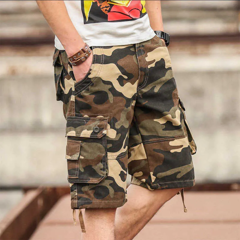 Summer Men's Camouflage Camo Cargo Shorts Casual Cotton Baggy Multi Pocket Army Military Plus Size 44 Breeches Tactical 210714