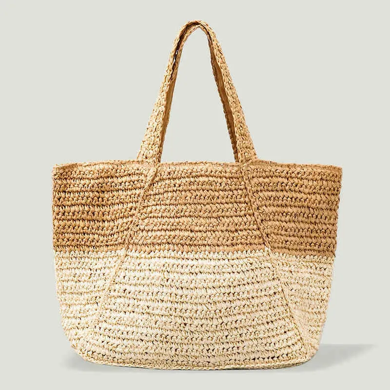 Shopping Bags Casual Woven Straw Women Handbags Summer Beach Fashion Ladies Shoulder Bag New Shopper Female Tote Rattan Handmade 220301