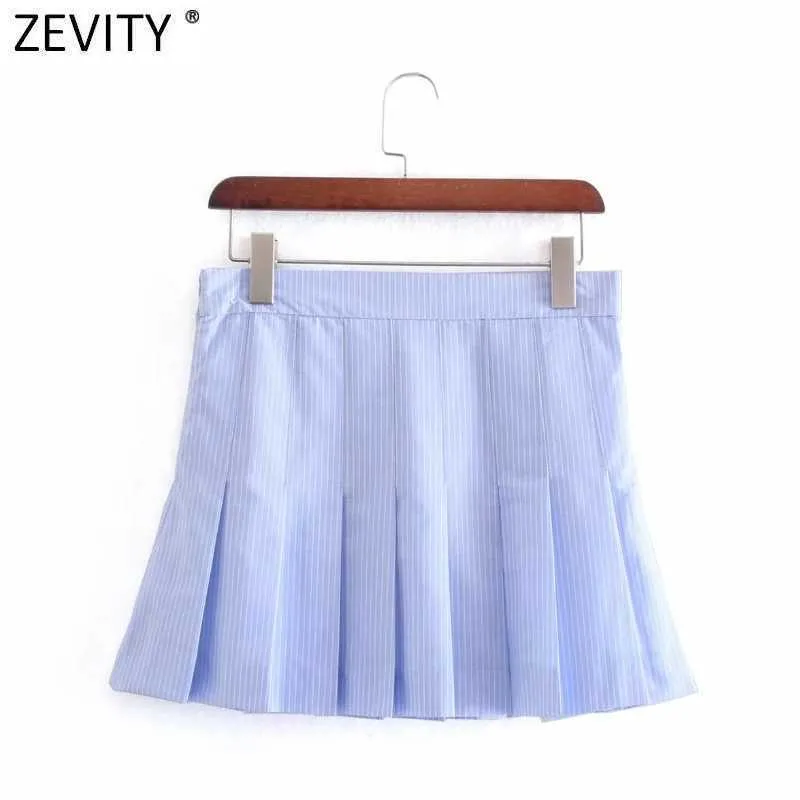 Zeefity Dames Mode Gestreepte Print Geplooid Mini Rok Faldas Mujer Chic England Vrouwelijke Zij Zipper Casual Slanke Vestido QUN788 210603