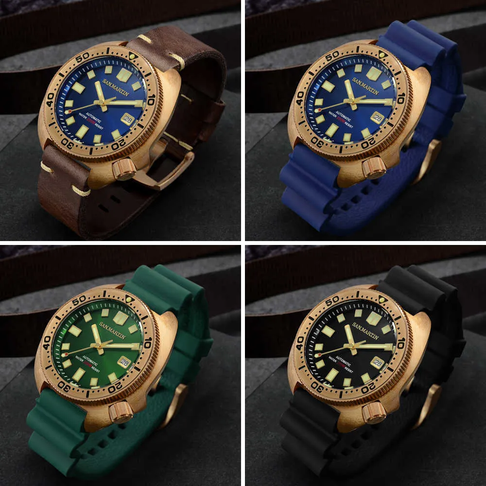 San Martin Abalone Bronze Diver Watchs Men Mécanique Montre mécanique Lumineuse Résistante 200m STRAPE DE CUIR STABLE RELOJES 2107282412