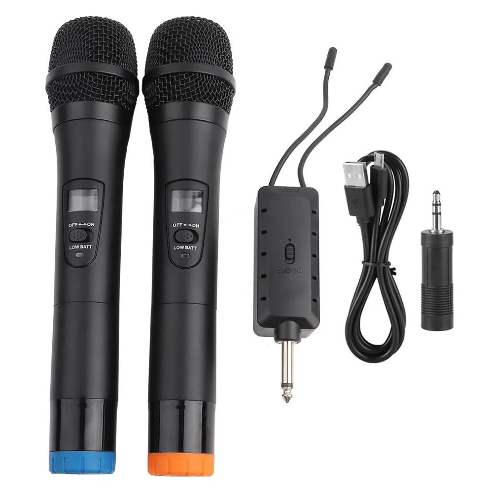 2 microfone sem fio 1 receptor microfone mikrofon ktv karaokê sistema de eco digital som misturador máquina cantando e81052537