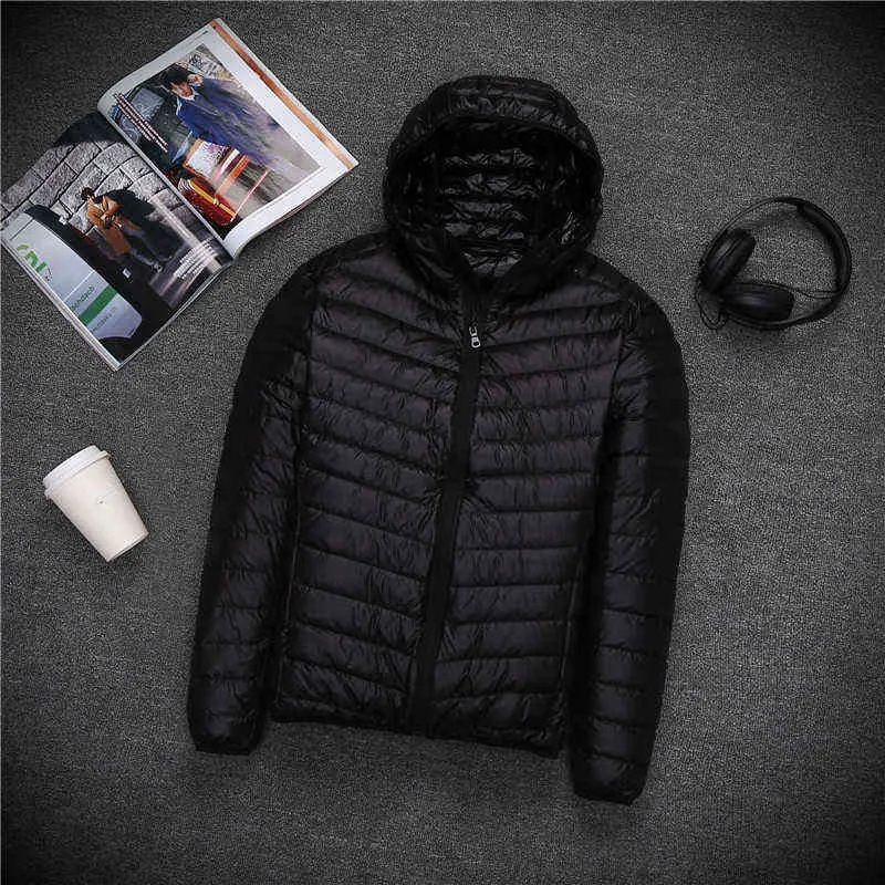 Autumn Winter Lightweight Down Jacket Men Casual Slim Hooded Ultra-thin Warm Coat White Duck Down Jackets Windproof Parkas 211216