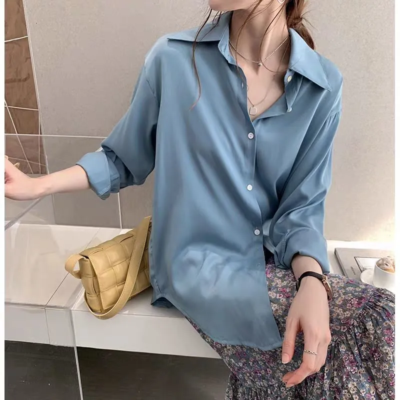 Yaz Kadın Bluz Katı Çok Renkler Rahat Gevşek Yabani Pembe Tops Yaka Tek Göğüslü Zarif Kadınsı Blusa 9360 210508