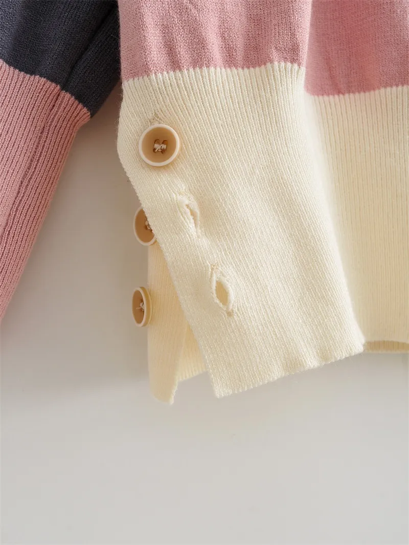 H.Sa damskie swetry jesień zima dorywczo kratę na szyi przycisk Cardigan patchwork pasek luźny sweter Poncho 210417