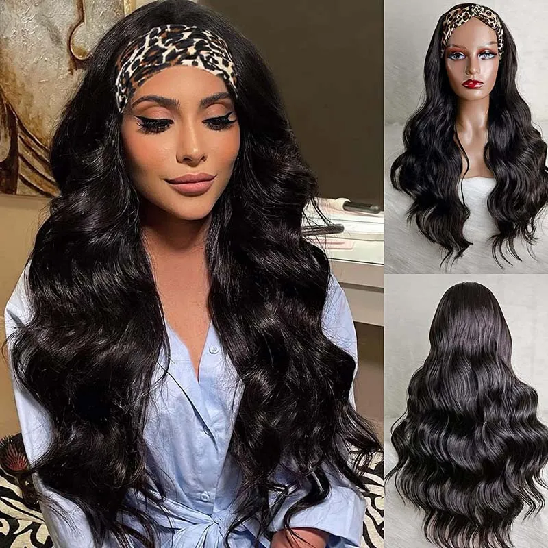 Długa fala ciała peruki dla czarnych kobiet Pełna maszyna naturalny kolor odporny na ciepło syntetyczne włosy łatwe w noszeniu Wigfactory Direct