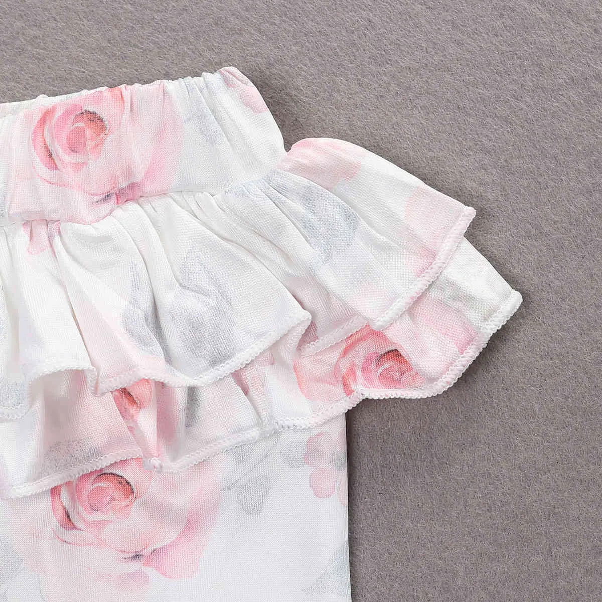 0-24M born Infant Baby Girl Flower Clothes Set Summer Ruffles Romper Floral Pants Outfits Costumes 210515