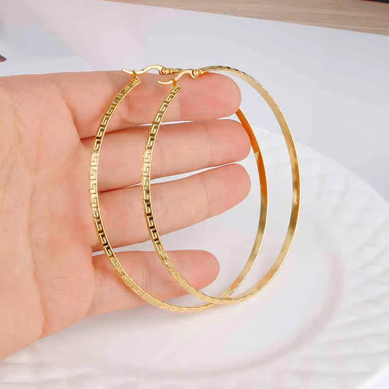 Дизайнерские серьги-шпильки, роскошные ювелирные изделия золотого цвета из нержавеющей стали, большие серьги-кольца для женщин, большие обручи, китайский дизайн, женские серьги Ear7292056